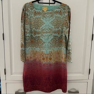 Maeve/Anthropologie L/S Dress with cutout sleeves. Beautiful colors! Size XS